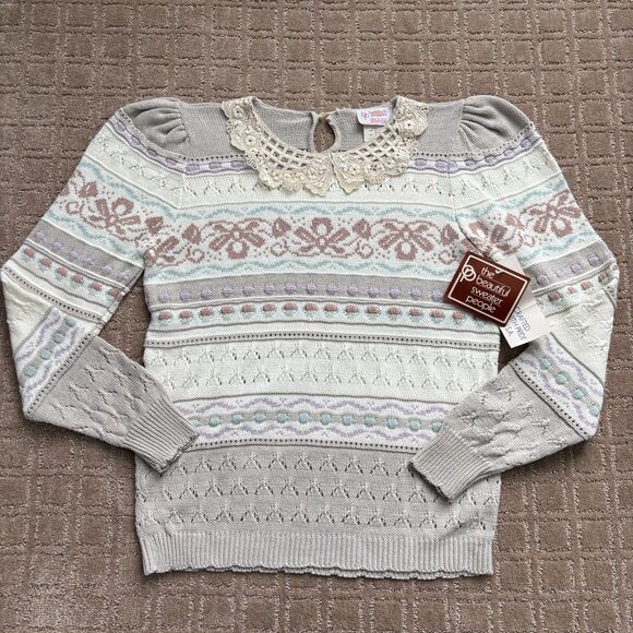 VTG Lace Collar Pullover Knit Sweater Women's M NWT 80s Twee Stranger Things NWT - Picture 1 of 8